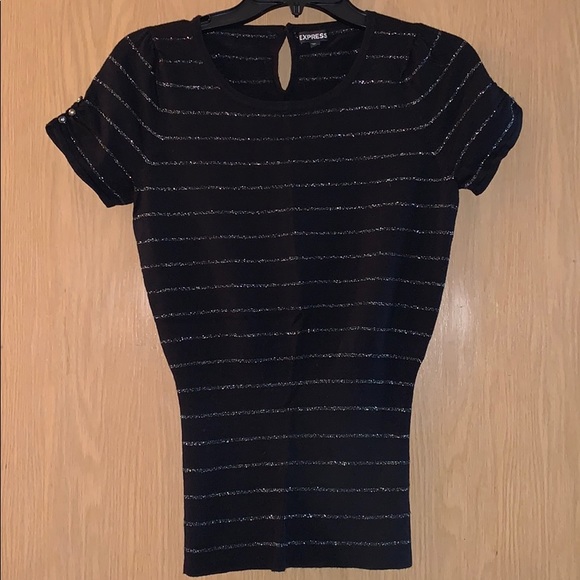 Express Black w/Glitter Stripe Short Sleeve - Picture 2 of 10